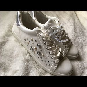 Bebe Sport White Deion Embellished Sneakers Sz 11